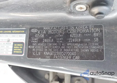 2008 Kia Optima Lx from USA, damaged, VIN KNAGE123X85270040